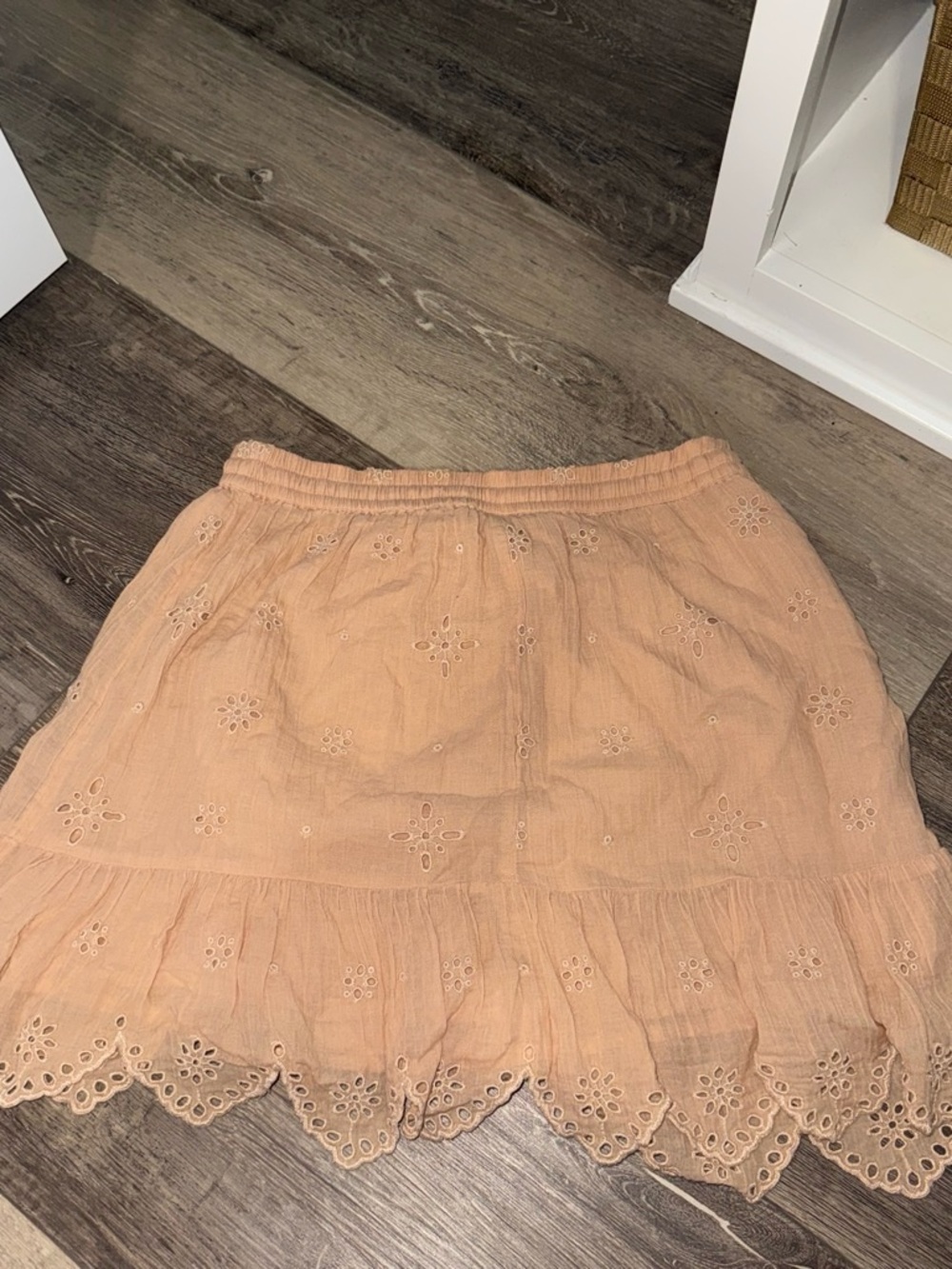 aerie Peach Eyelet Tiered Mini Skirt